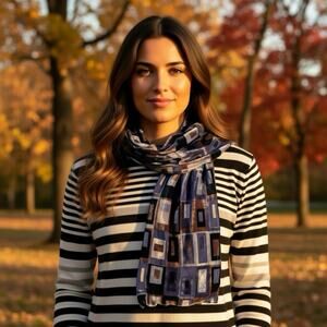 Shihreen Velvet Silk Rayon Scarf Geometric 56"x8" Soft Luxury Elegant Romantic